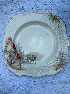 Vintage J&G Meakin Sunshine England Soup Bowl Stagecoach Dragonfly Gold Trim